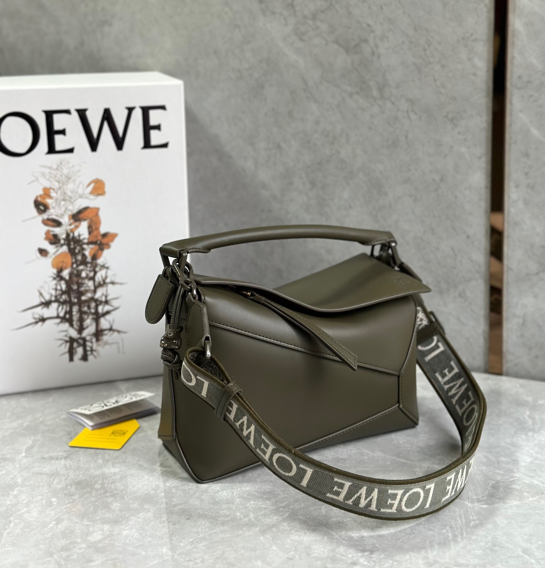 Loewe Puzzle Edge Small Bag In Khaki Green Satin Calfskin 732