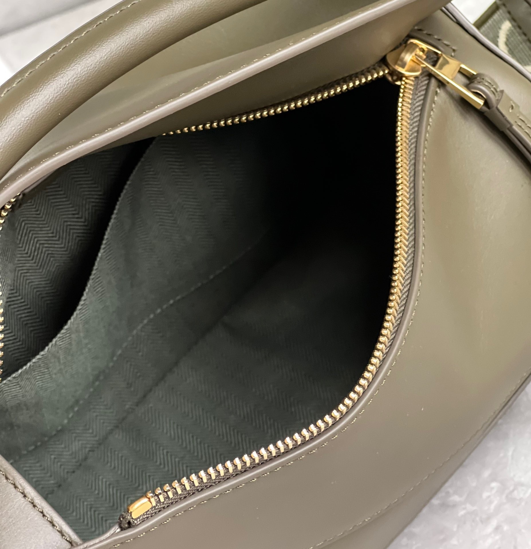 Loewe Puzzle Edge Small Bag In Khaki Green Satin Calfskin 732