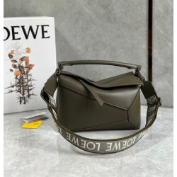 Loewe Puzzle Edge Small Bag In Khaki Green Satin Calfskin 732