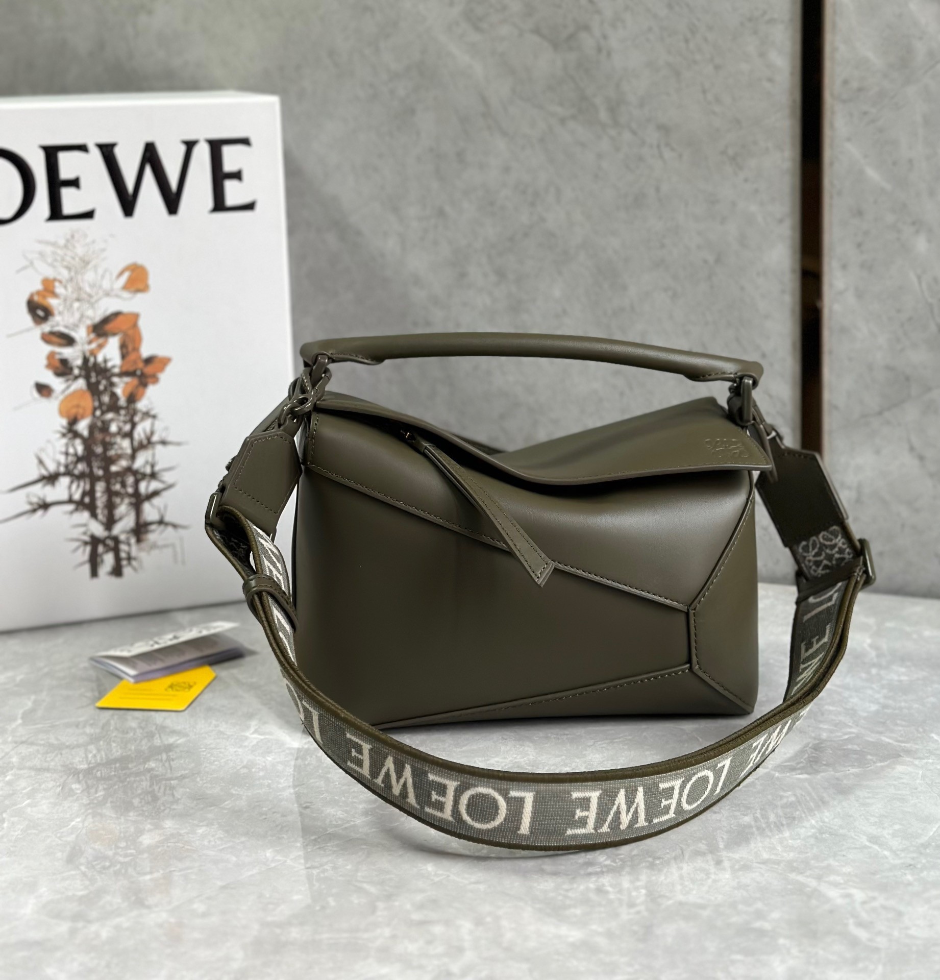 Loewe Puzzle Edge Small Bag In Khaki Green Satin Calfskin 732