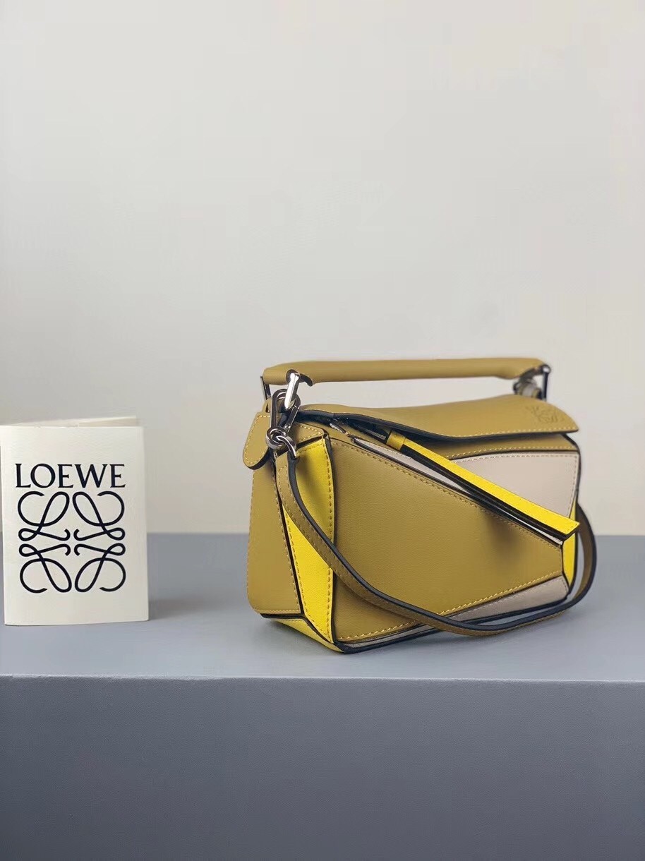 Loewe Mini Puzzle Bag In Ochre/White/Yellow Calfskin 771