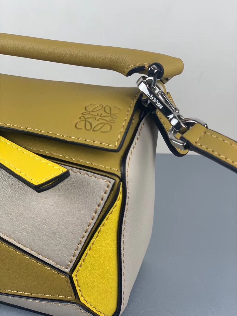 Loewe Mini Puzzle Bag In Ochre/White/Yellow Calfskin 771