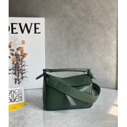 Loewe Puzzle Mini Bag In Vintage Khaki Satin Calfskin 211