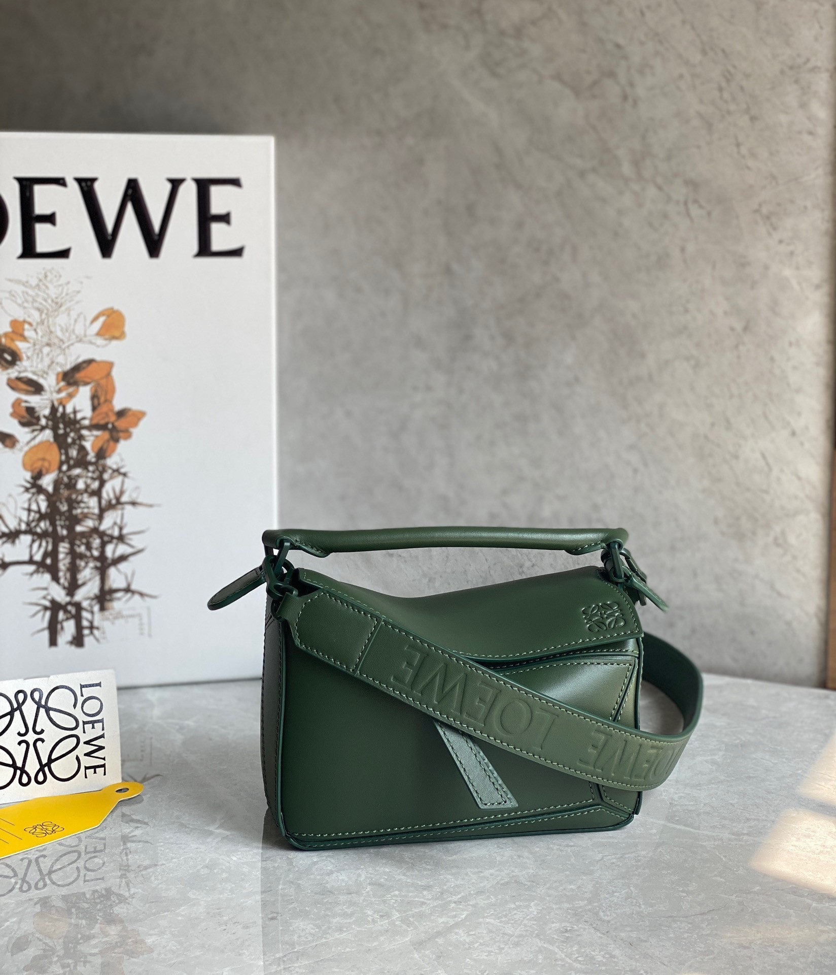 Loewe Puzzle Mini Bag In Vintage Khaki Satin Calfskin 211