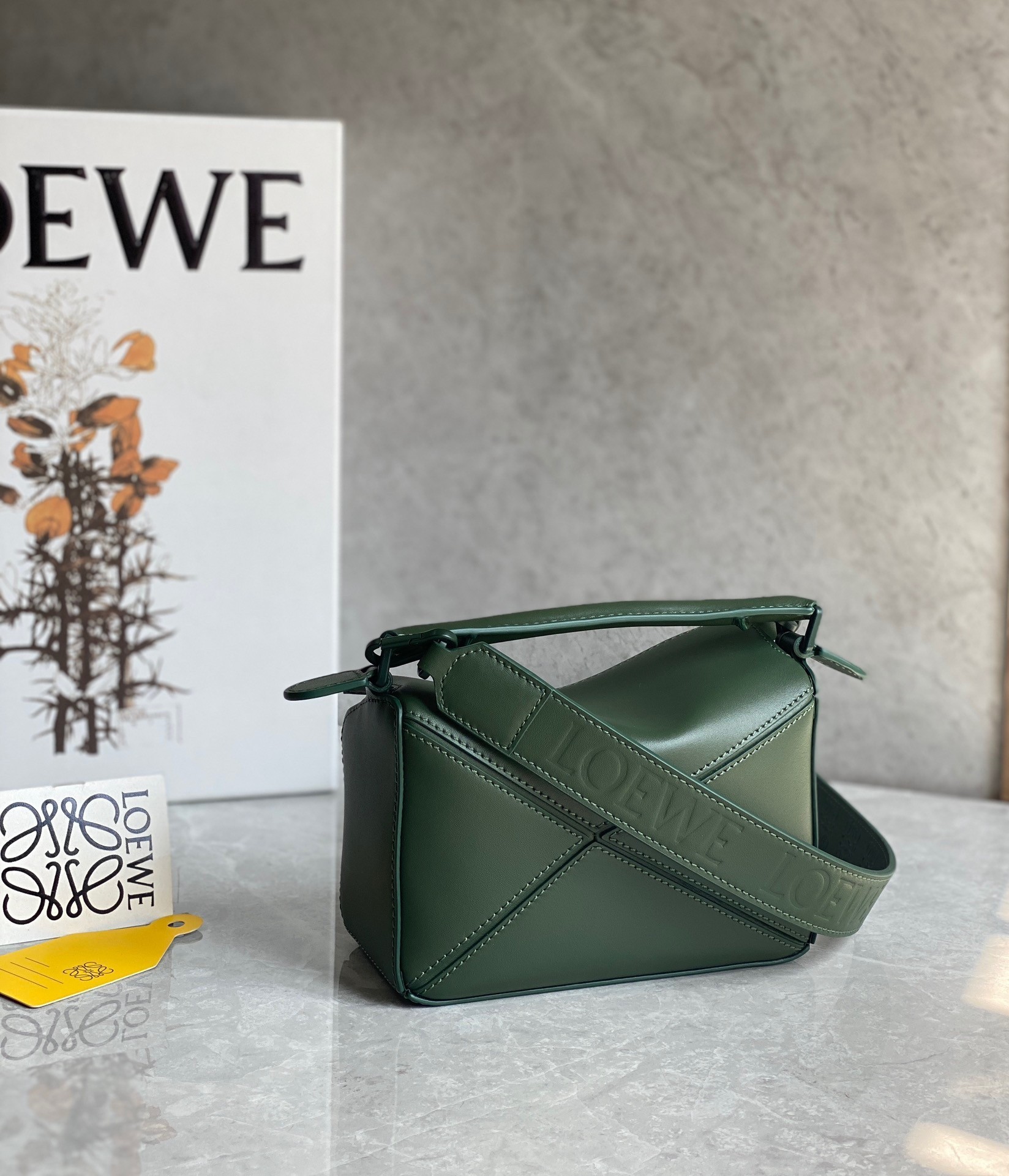 Loewe Puzzle Mini Bag In Vintage Khaki Satin Calfskin 211