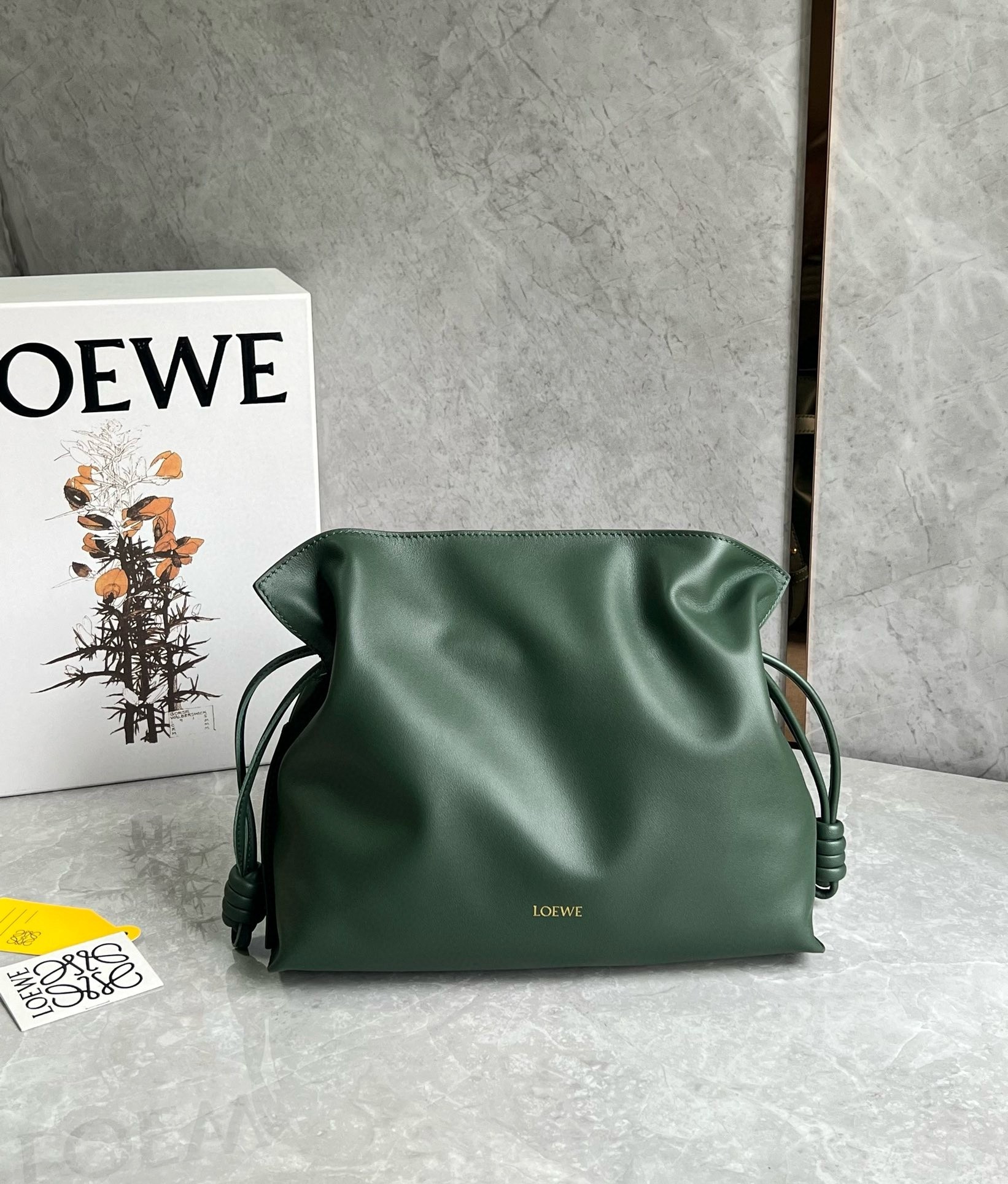 Loewe Flamenco Clutch Bag in Bottle Green Nappa Calfskin  315