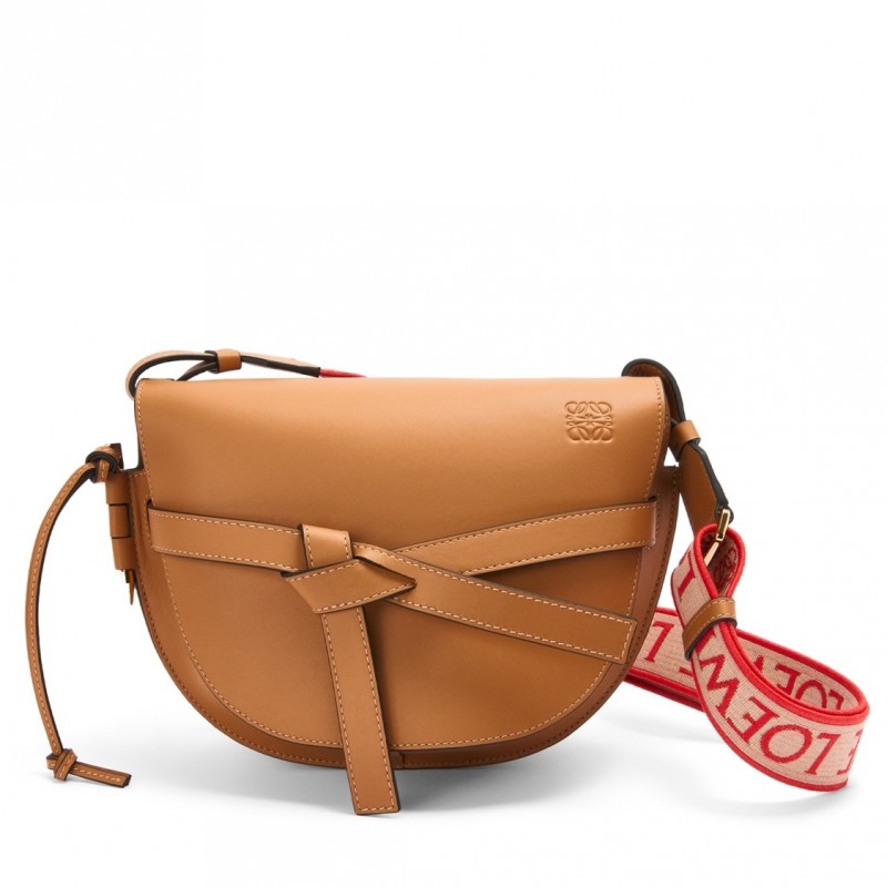 Loewe Small Gate Bag In Brown Calfskin and Jacquard 300