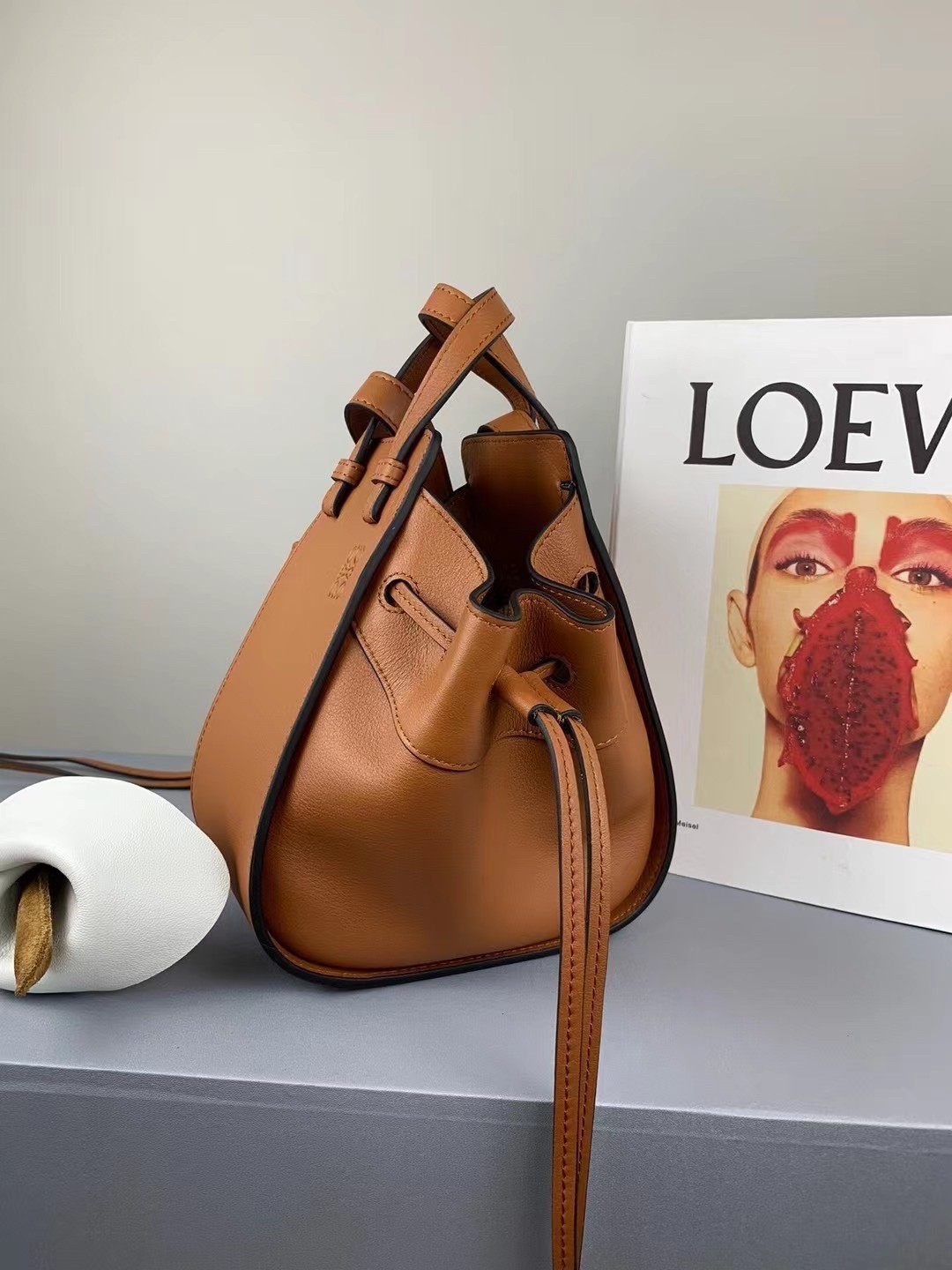 Loewe Mini Hammock Drawstring Bag In Brown Calfskin 339