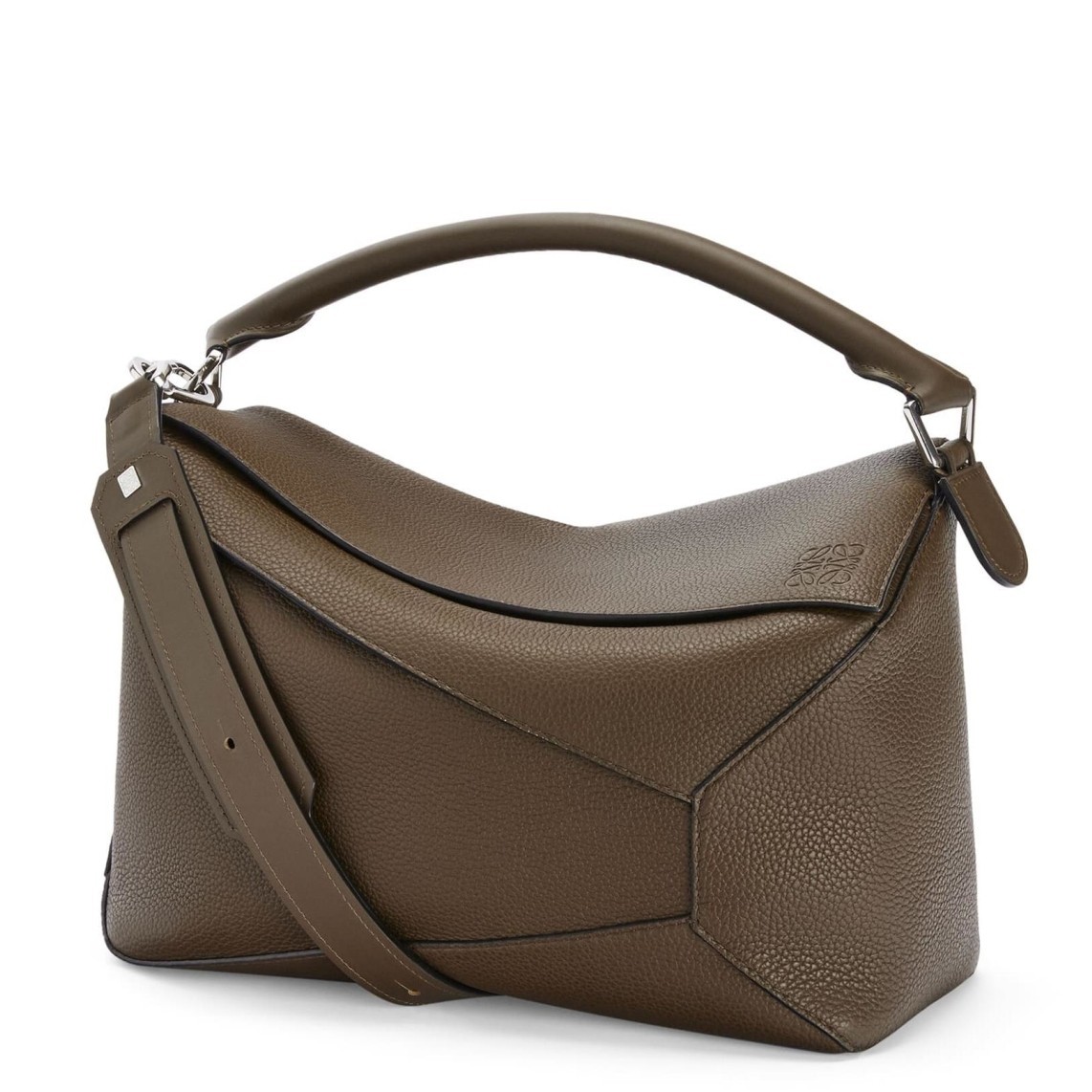 Loewe Large Puzzle Bag In Khaki Grained Leather 394