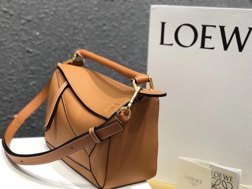 Loewe Small Puzzle Bag In Tan Grained Calfskin 250