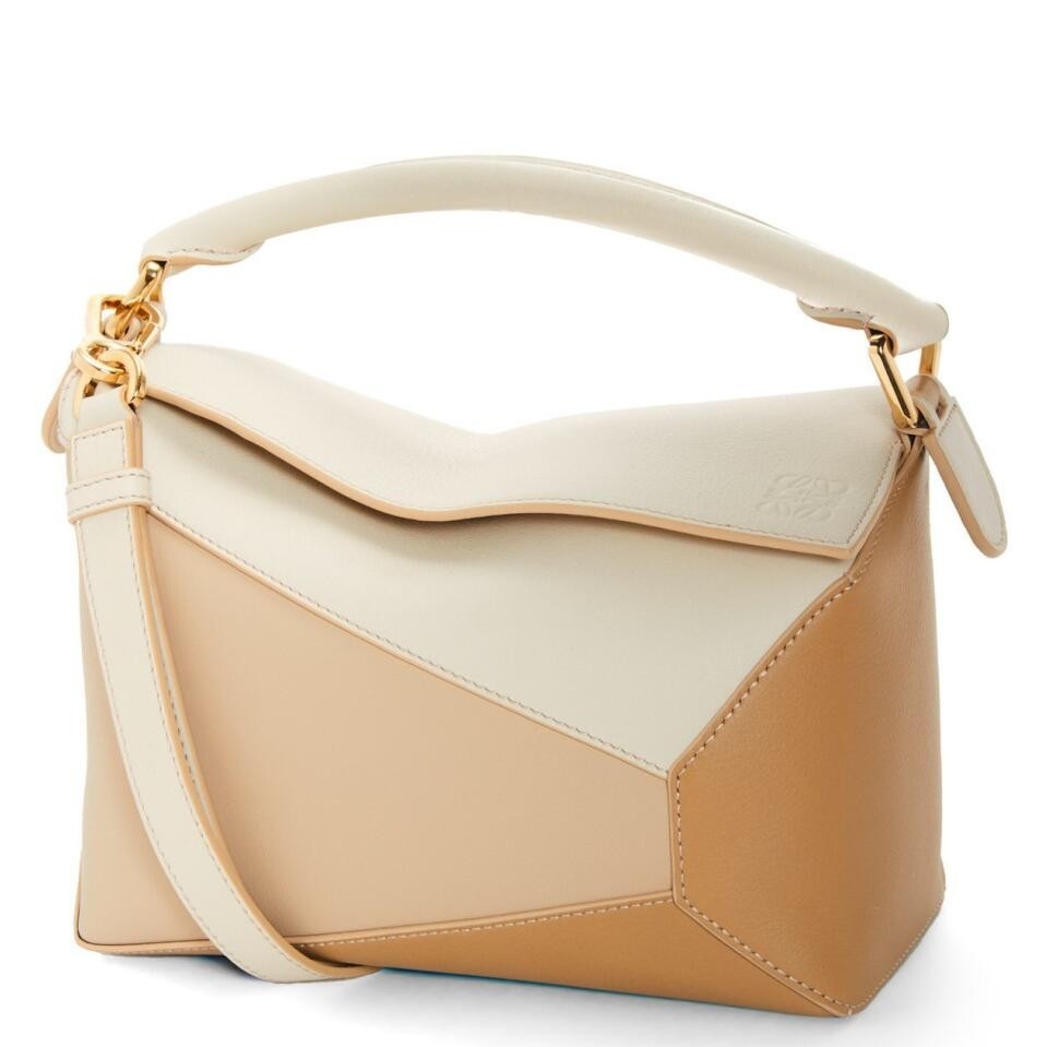 Loewe Puzzle Small Bag in Multicolor Angora and Beige Calfskin 298