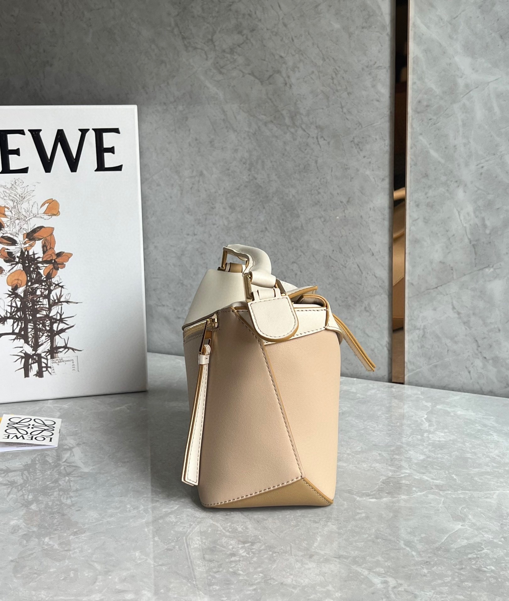 Loewe Puzzle Small Bag in Multicolor Angora and Beige Calfskin 298