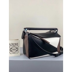 Loewe Small Puzzle Bag In Black/Taupe/White Calfskin 602