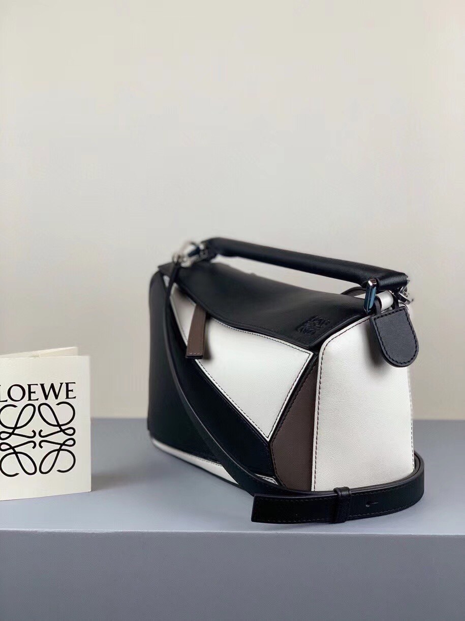 Loewe Small Puzzle Bag In Black/Taupe/White Calfskin 602