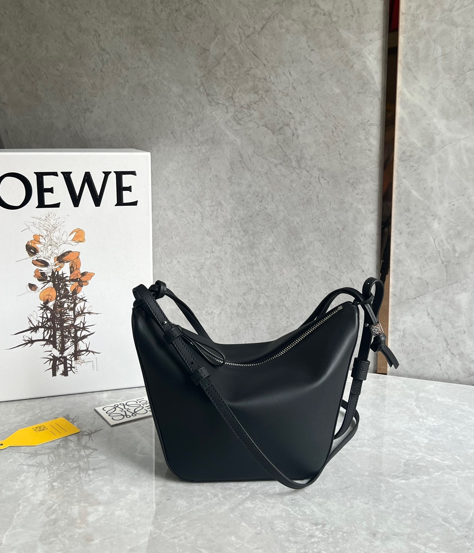 Loewe Mini Hammock Hobo Bag in Black Calfskin 009