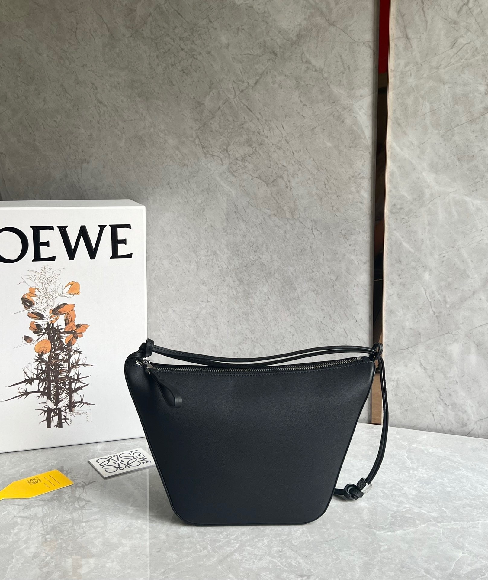 Loewe Mini Hammock Hobo Bag in Black Calfskin 009