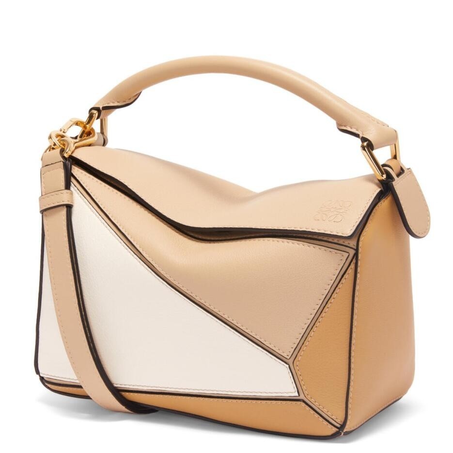 Loewe Puzzle Small Bag in Multicolour Warm Desert and White Calfskin 040