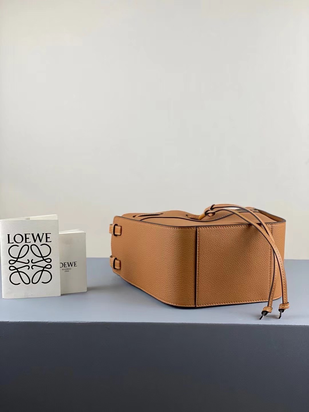 Loewe Mini Hammock Drawstring Bag In Brown Leather 076