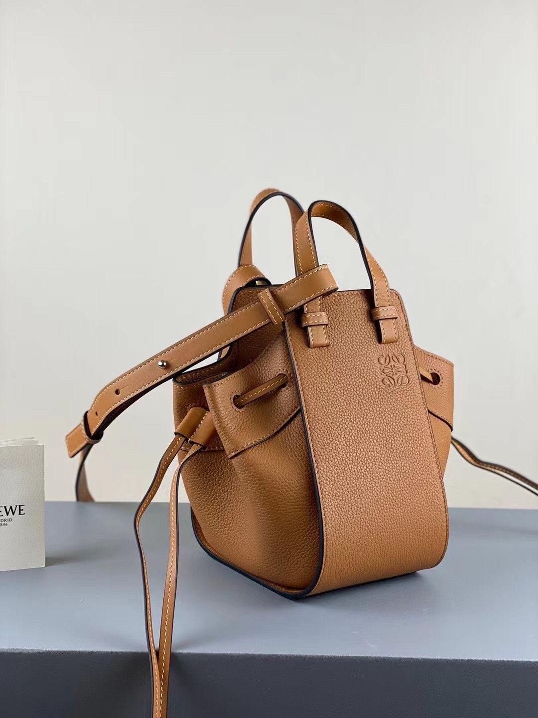 Loewe Mini Hammock Drawstring Bag In Brown Leather 076