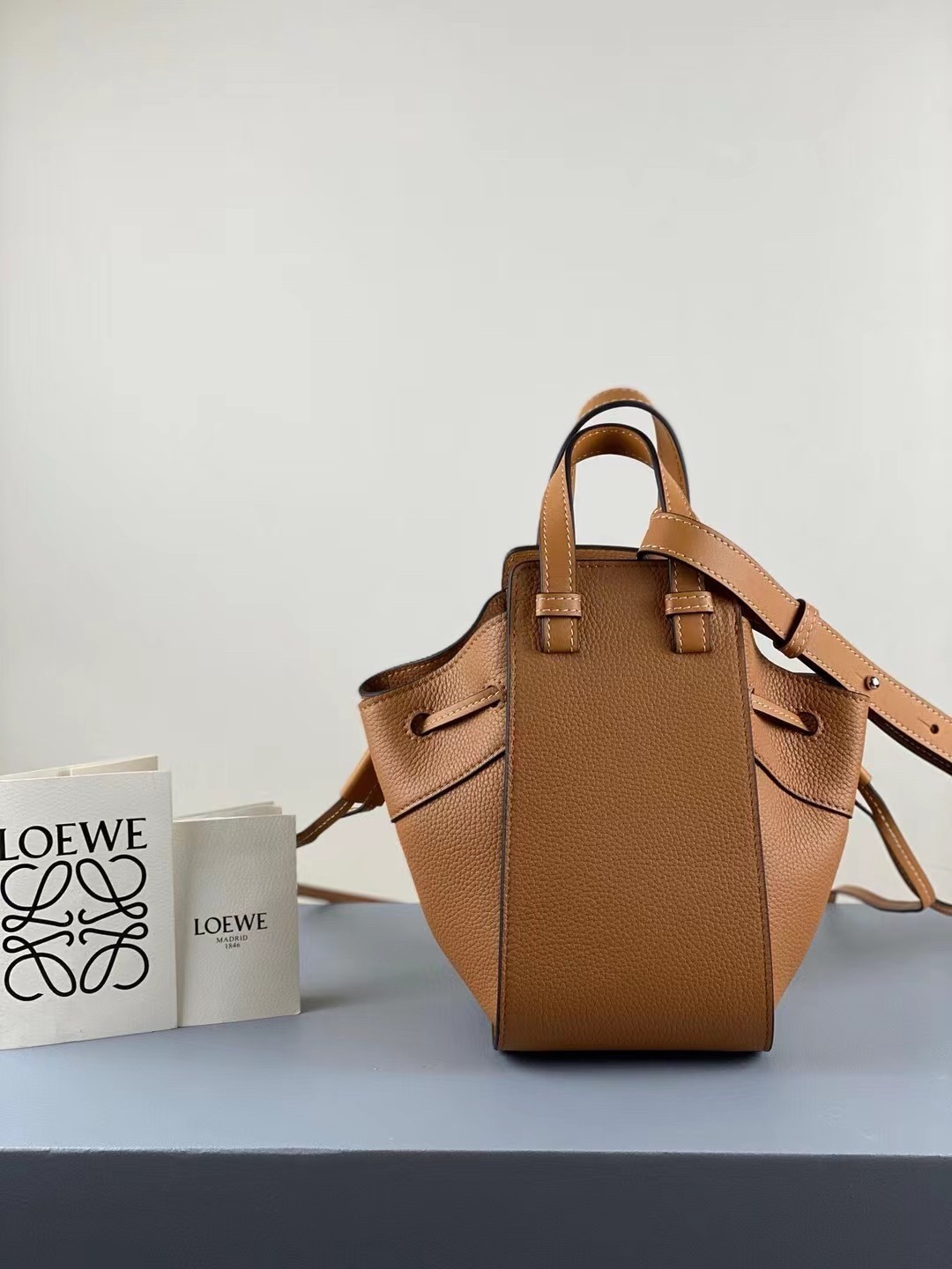 Loewe Mini Hammock Drawstring Bag In Brown Leather 076