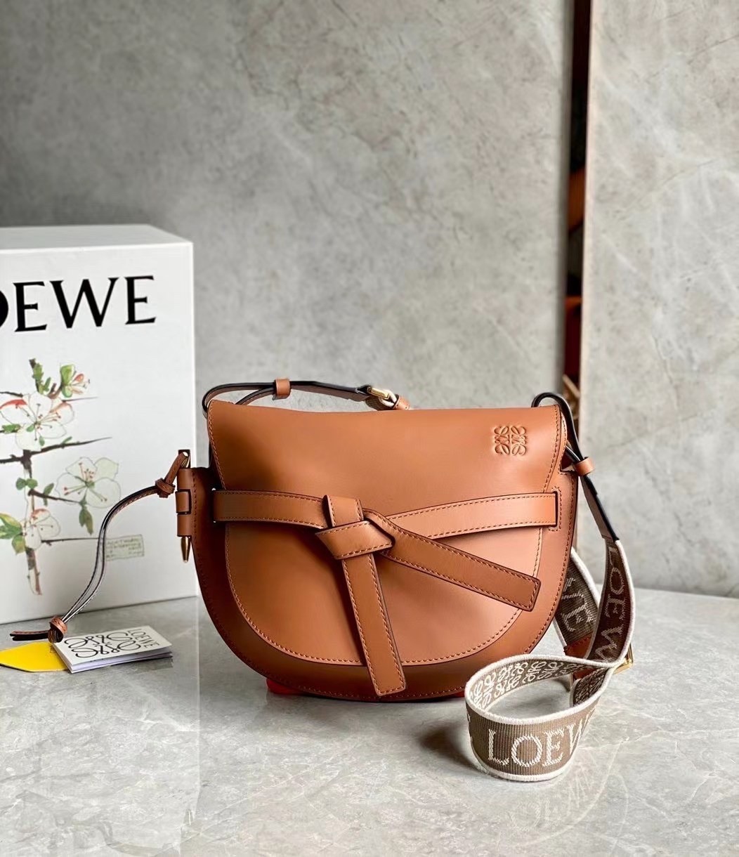 Loewe Small Gate Bag In Tan Calfskin and Jacquard 113