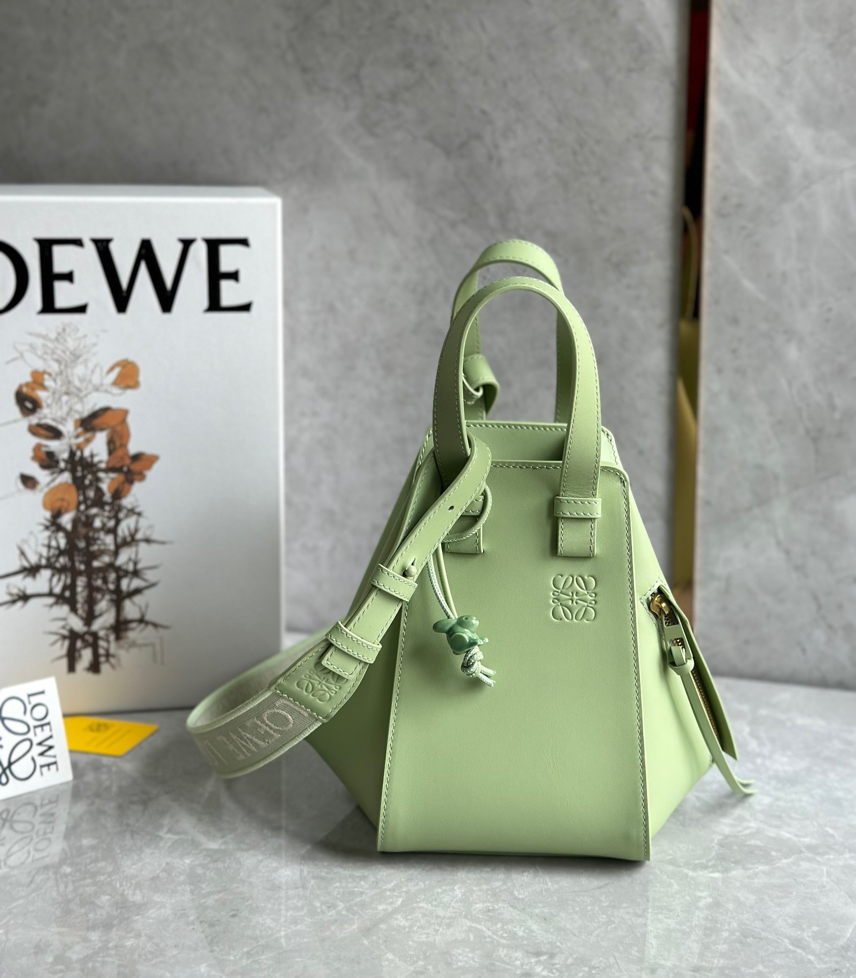 Loewe Compact Hammock Bag in Lime Green Satin Calfskin 555