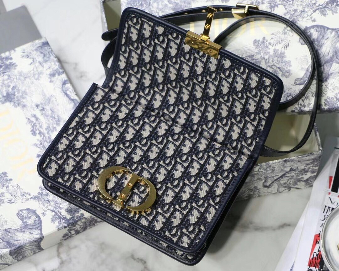 Dior 30 Montaigne Bag In Blue Oblique Jacquard Canvas 298