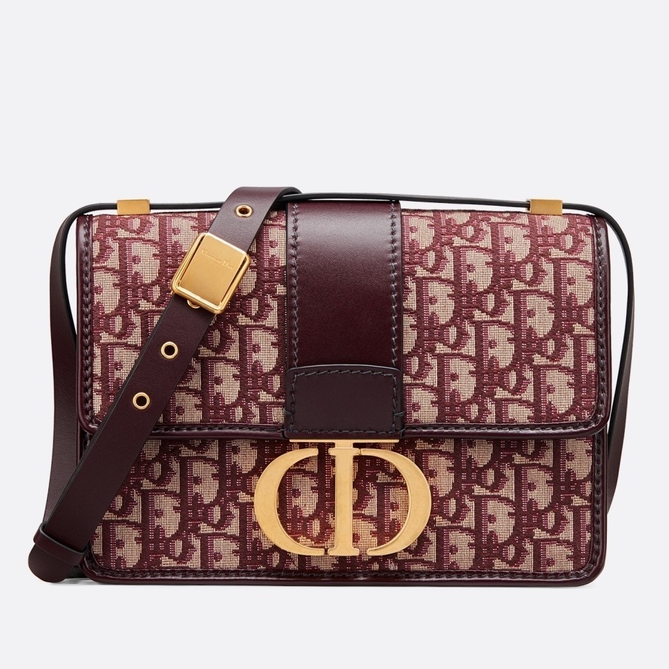 Dior 30 Montaigne Bag In Burgundy Oblique Jacquard Canvas 450