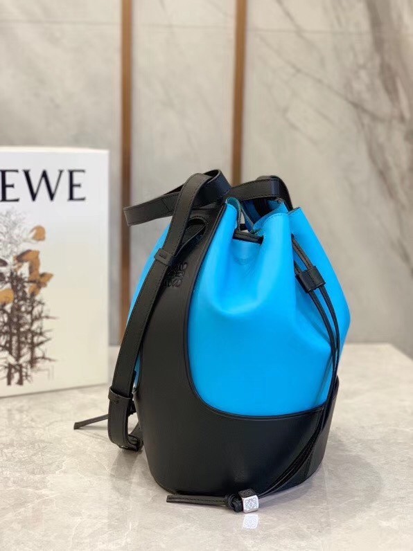 Loewe Medium Balloon Bucket Bag In Blue/Black Calfskin 697