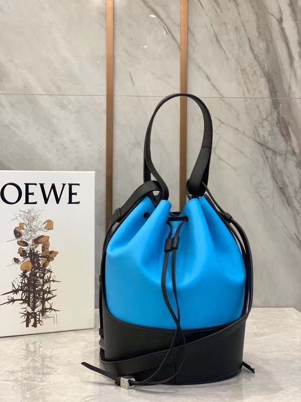 Loewe Medium Balloon Bucket Bag In Blue/Black Calfskin 697