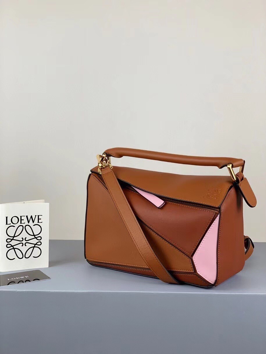 Loewe Small Puzzle Bag In Brown/Pink/Camel Calfskin 562