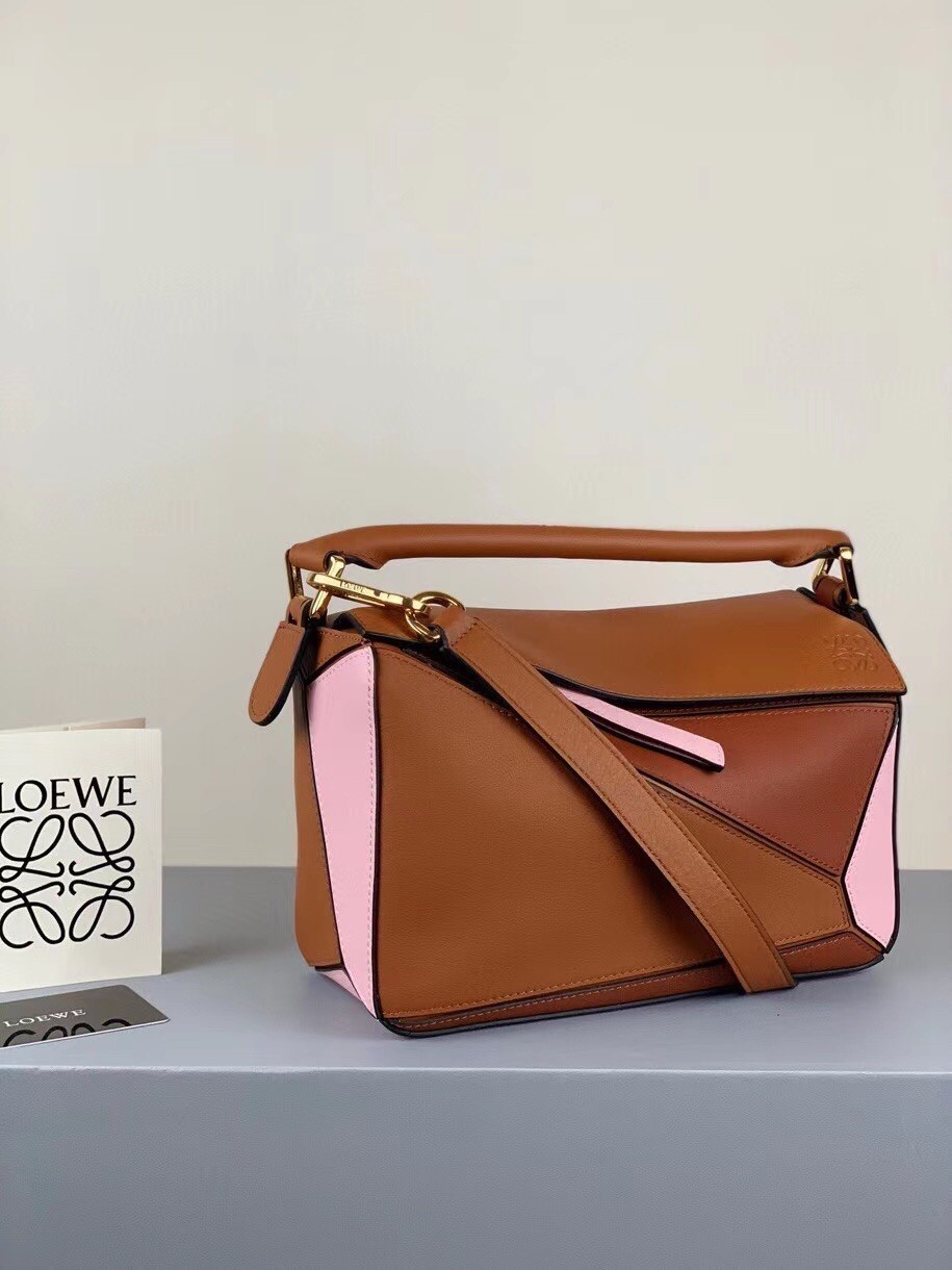 Loewe Small Puzzle Bag In Brown/Pink/Camel Calfskin 562