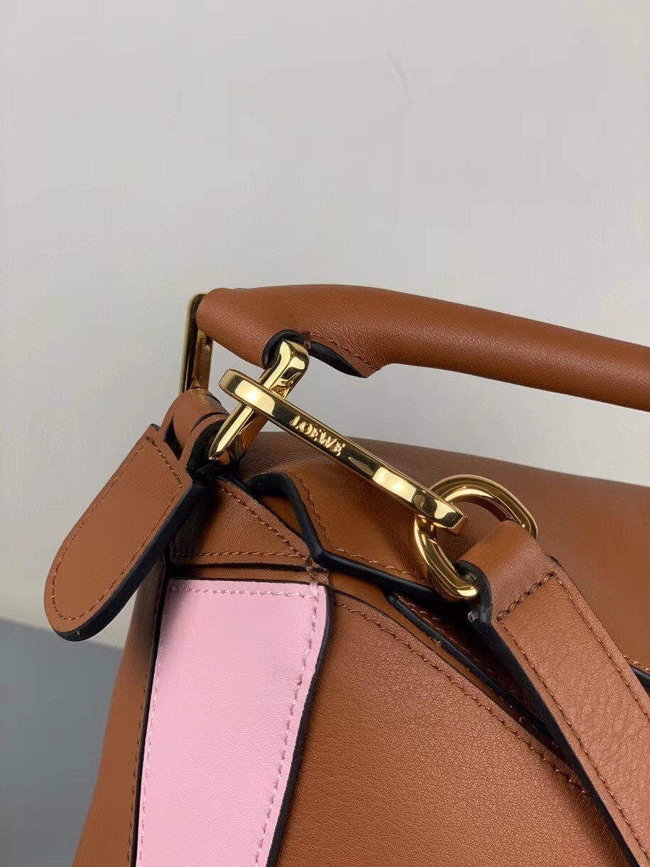 Loewe Small Puzzle Bag In Brown/Pink/Camel Calfskin 562