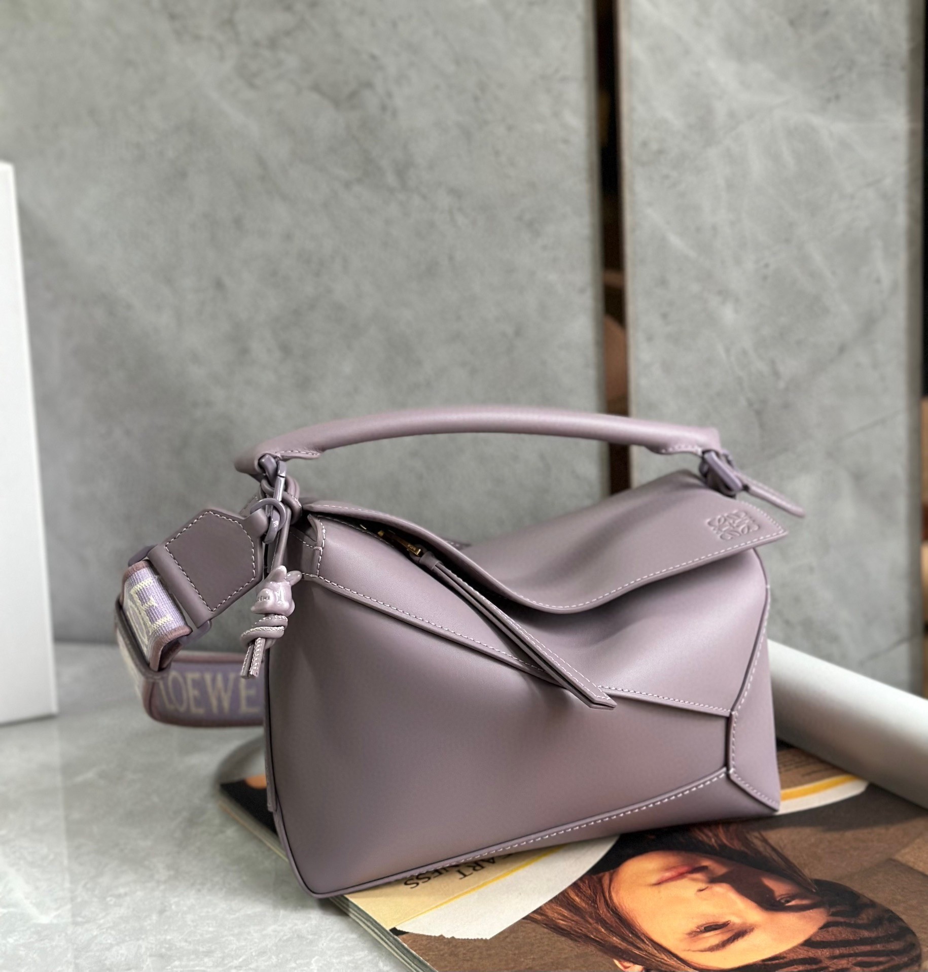 Loewe Puzzle Edge Small Bag In Pale Aubergine Satin Calfskin 451