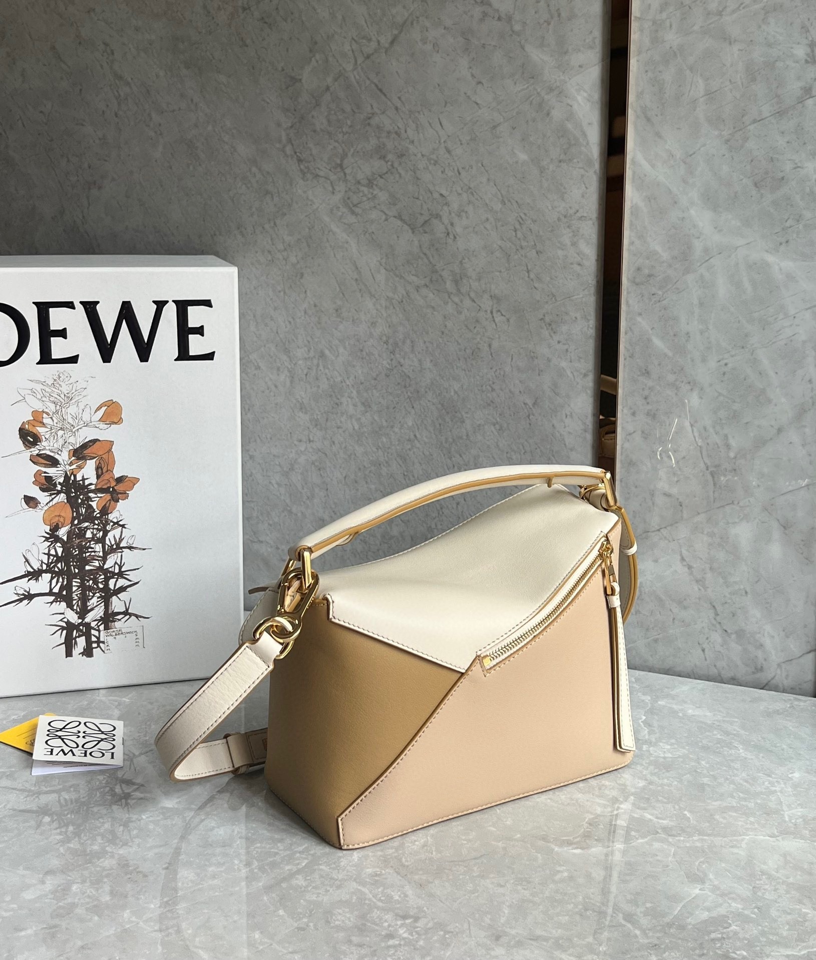 Loewe Puzzle Mini Bag in Multicolor Angora and Beige Calfskin 488