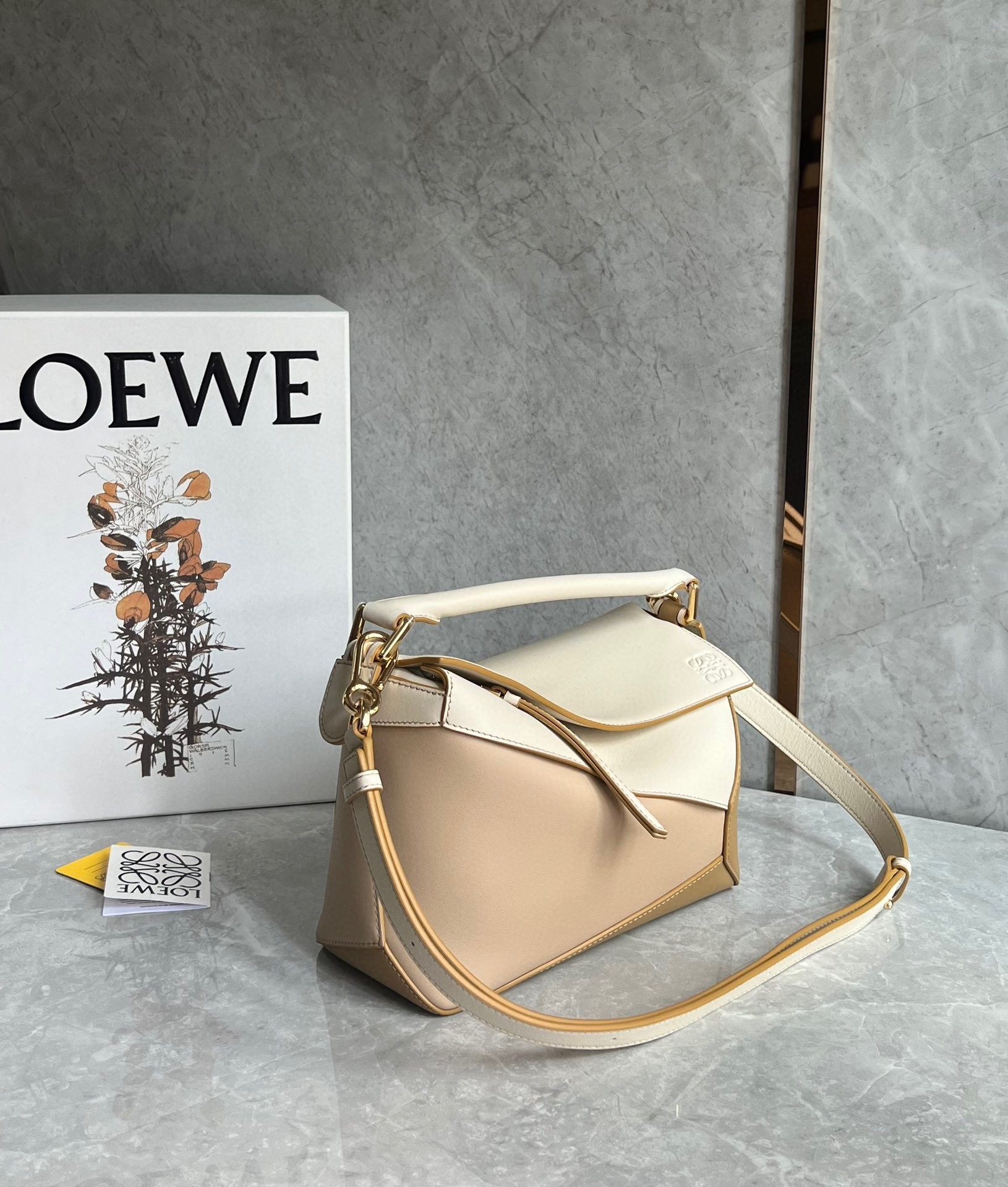 Loewe Puzzle Mini Bag in Multicolor Angora and Beige Calfskin 488