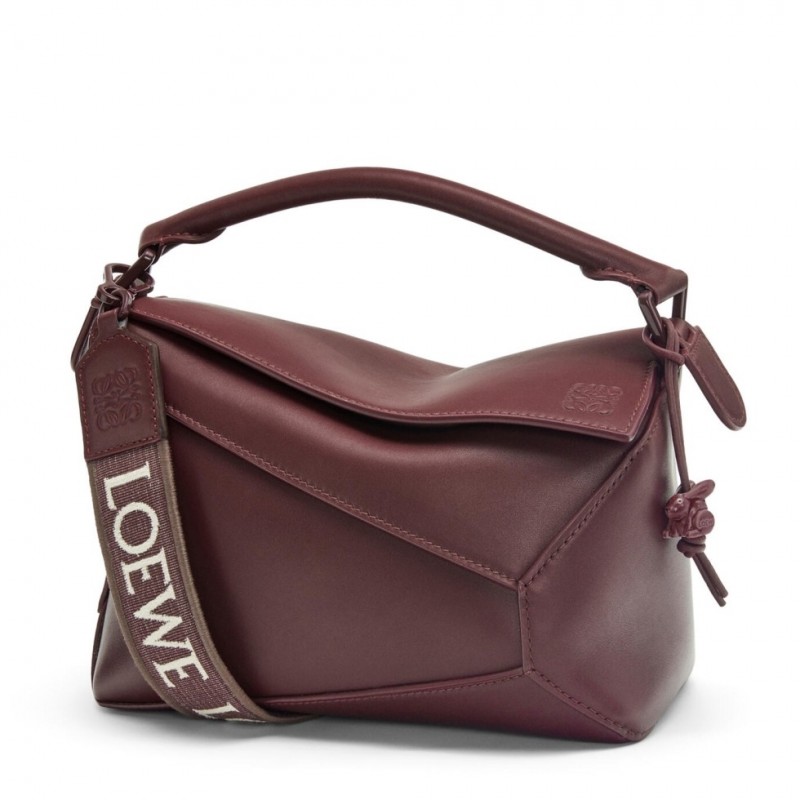 Loewe Puzzle Small Bag In Burgundy Satin Calfskin 574