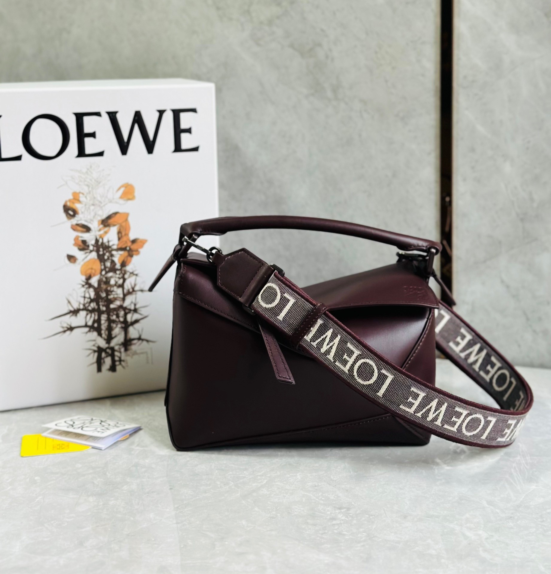 Loewe Puzzle Small Bag In Burgundy Satin Calfskin 574