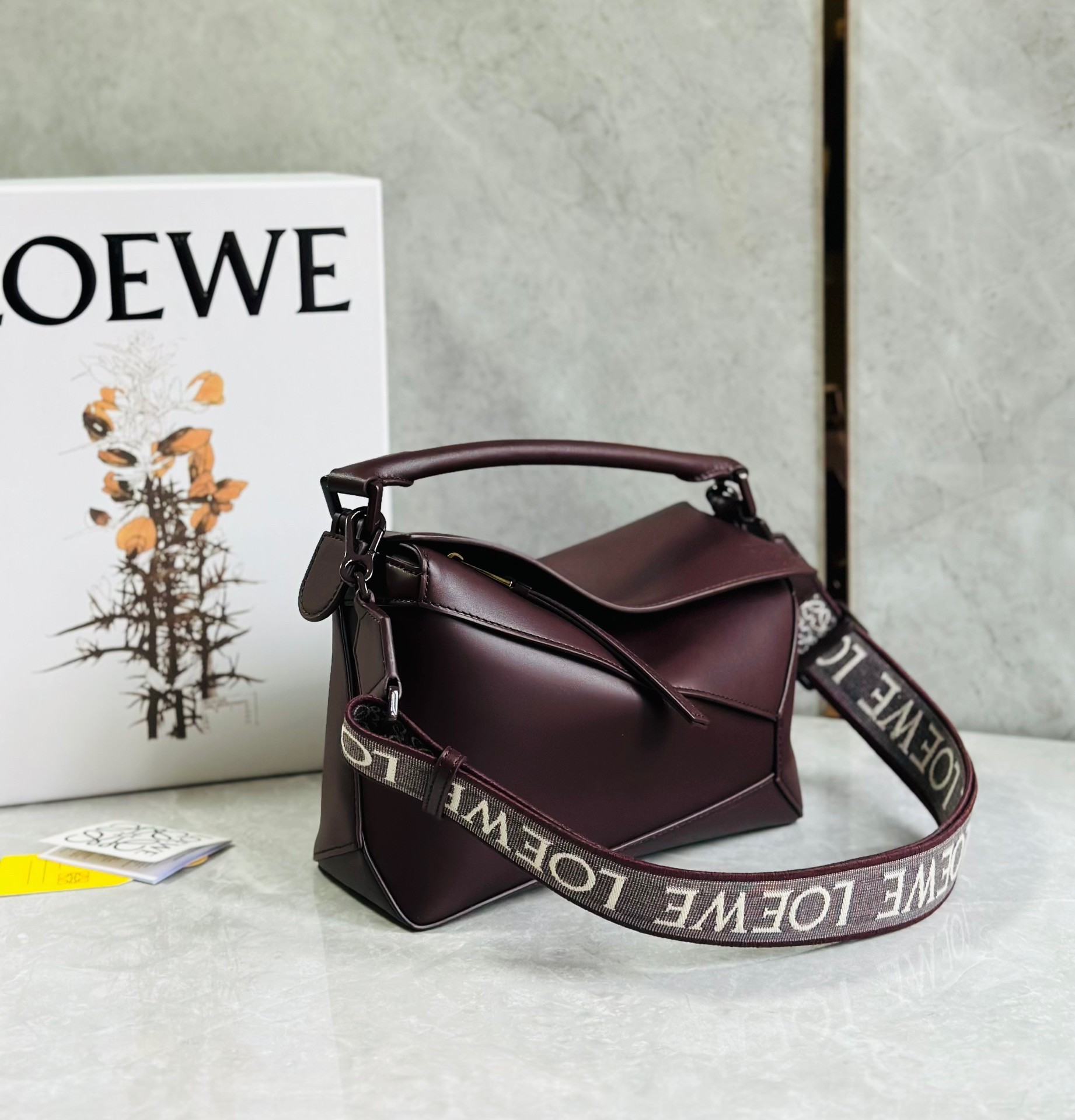 Loewe Puzzle Small Bag In Burgundy Satin Calfskin 574