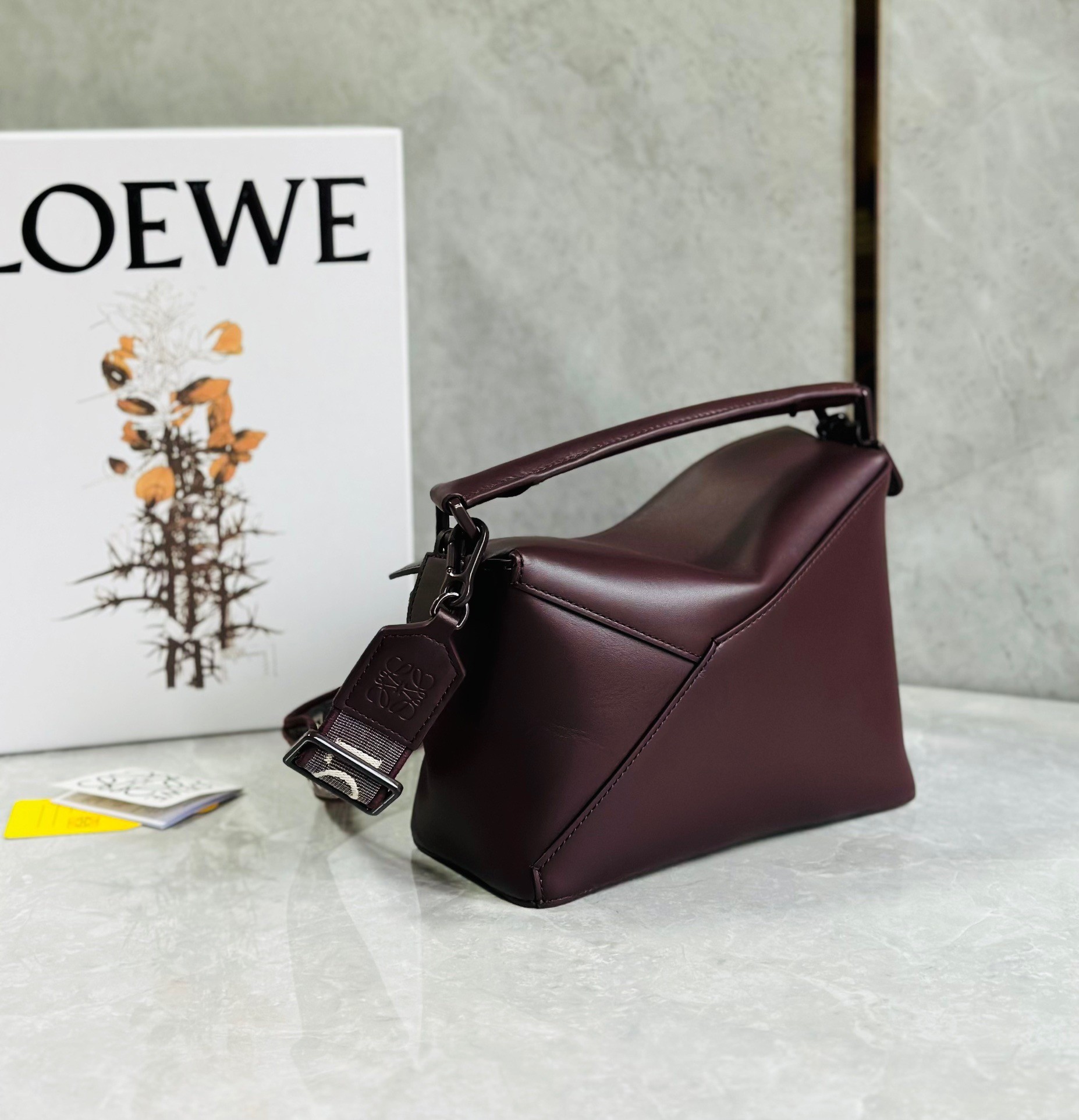 Loewe Puzzle Small Bag In Burgundy Satin Calfskin 574