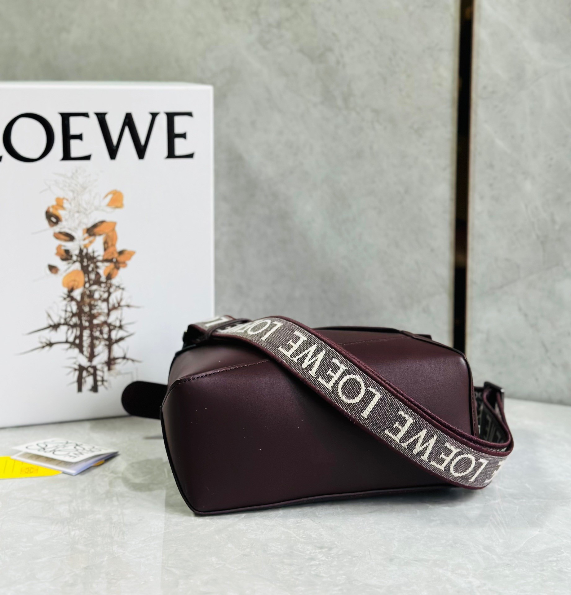 Loewe Puzzle Small Bag In Burgundy Satin Calfskin 574