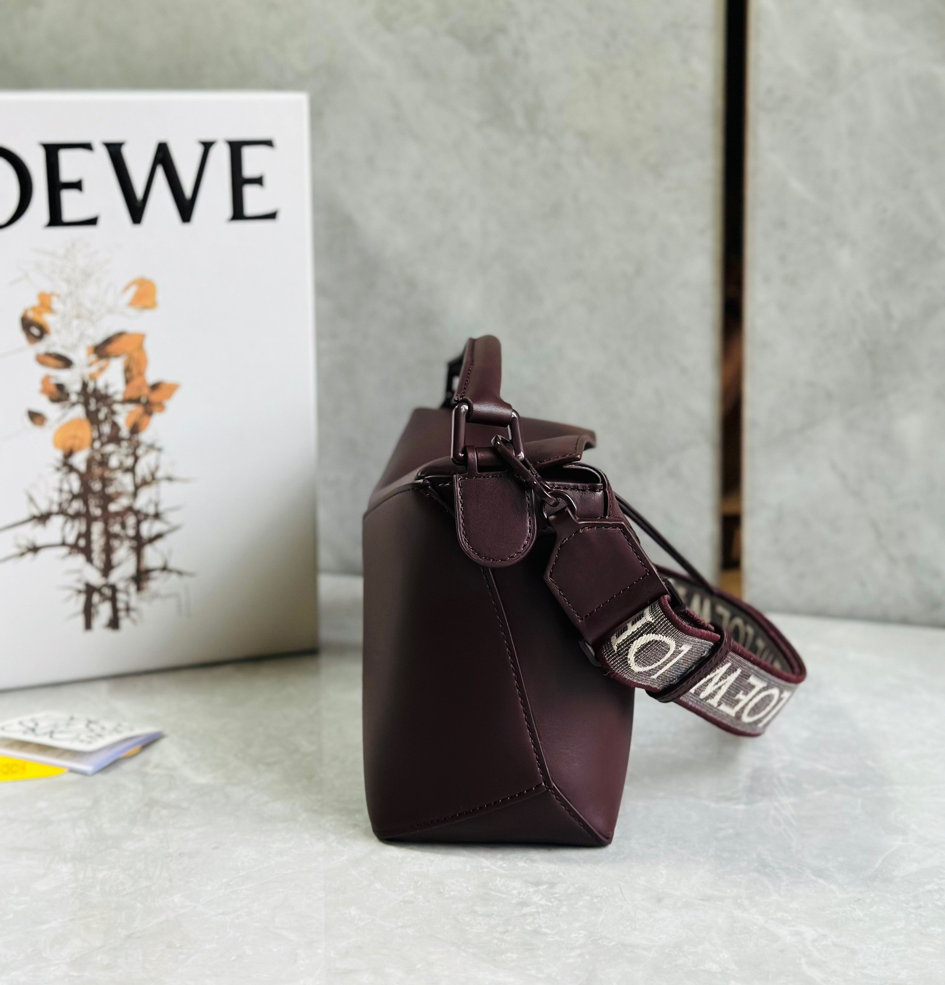 Loewe Puzzle Small Bag In Burgundy Satin Calfskin 574