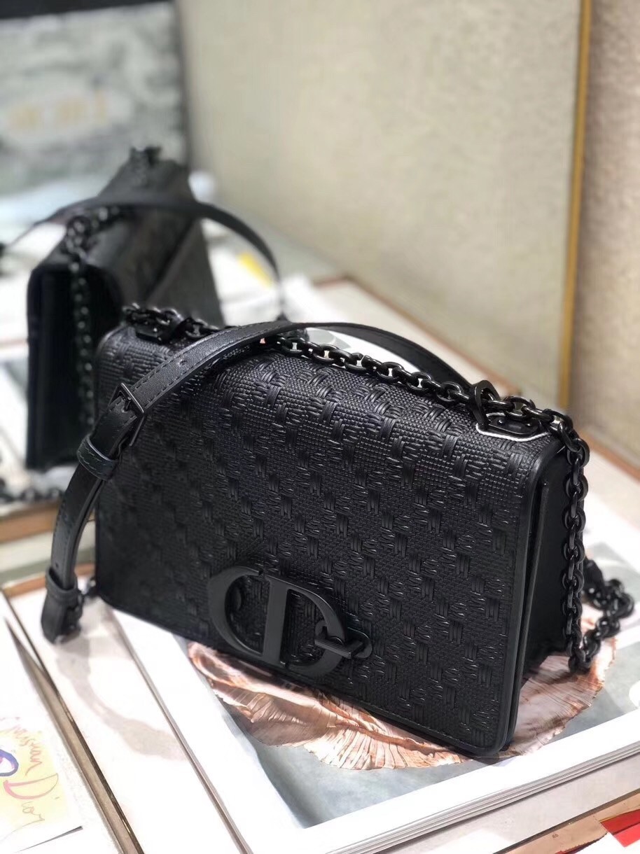 Dior 30 Montaigne Chain Bag In Black Braided Lambskin 930