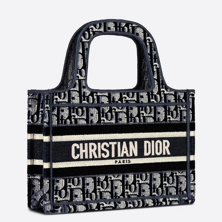 Dior Mini Book Tote Bag In Blue Dior Oblique Embroidered Velvet 963