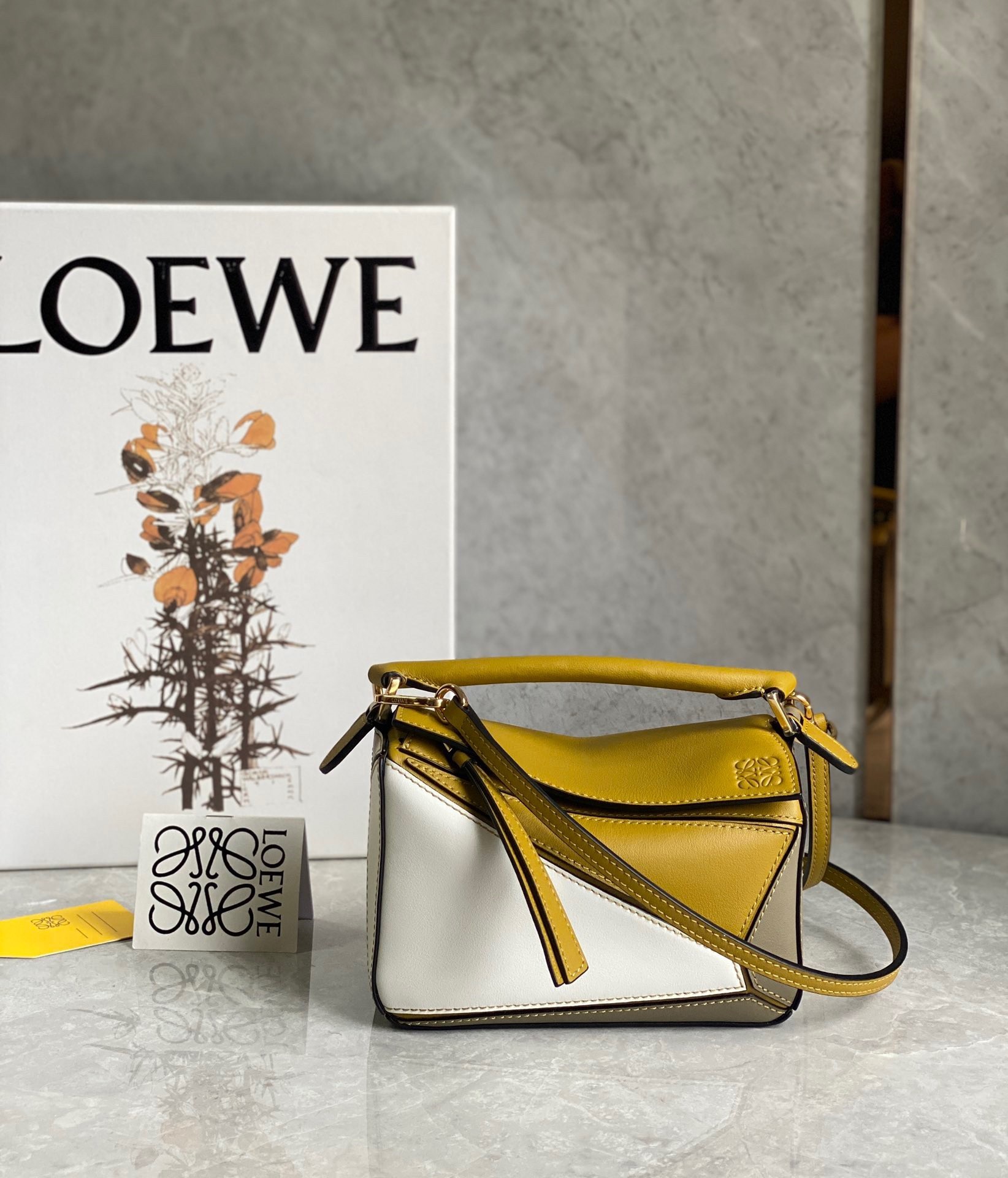 Loewe Puzzle Mini Bag In Ochre/White/Taupe Calfskin 237