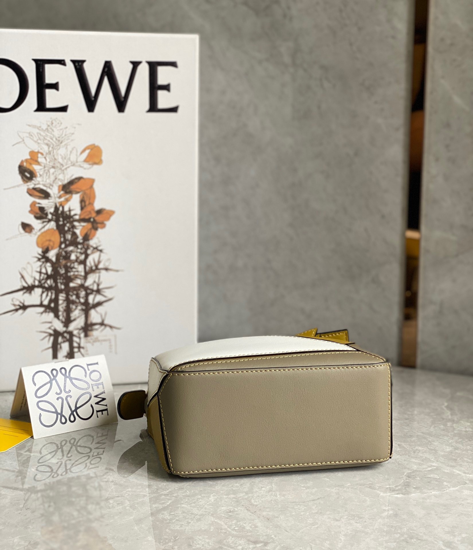 Loewe Puzzle Mini Bag In Ochre/White/Taupe Calfskin 237