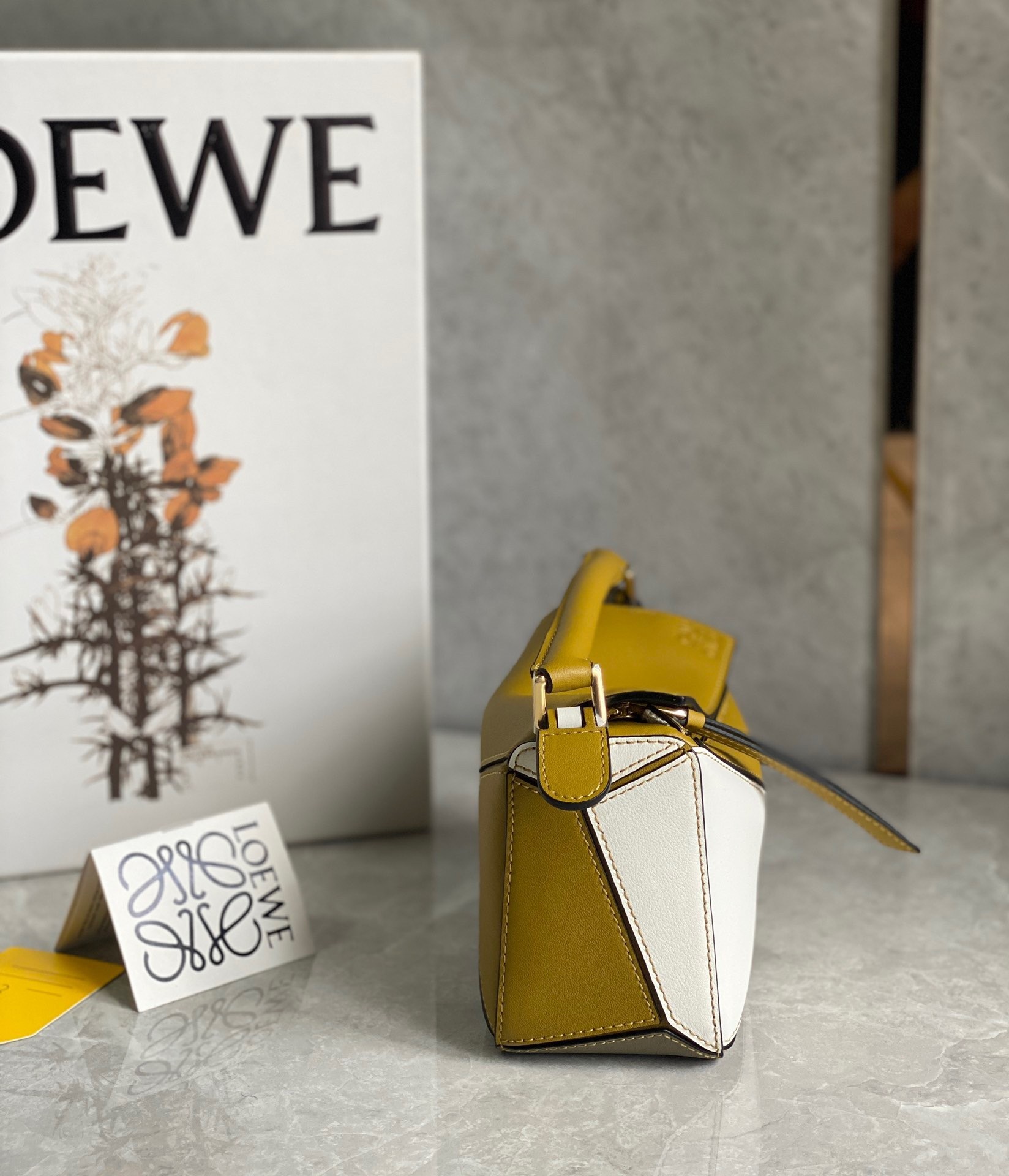 Loewe Puzzle Mini Bag In Ochre/White/Taupe Calfskin 237