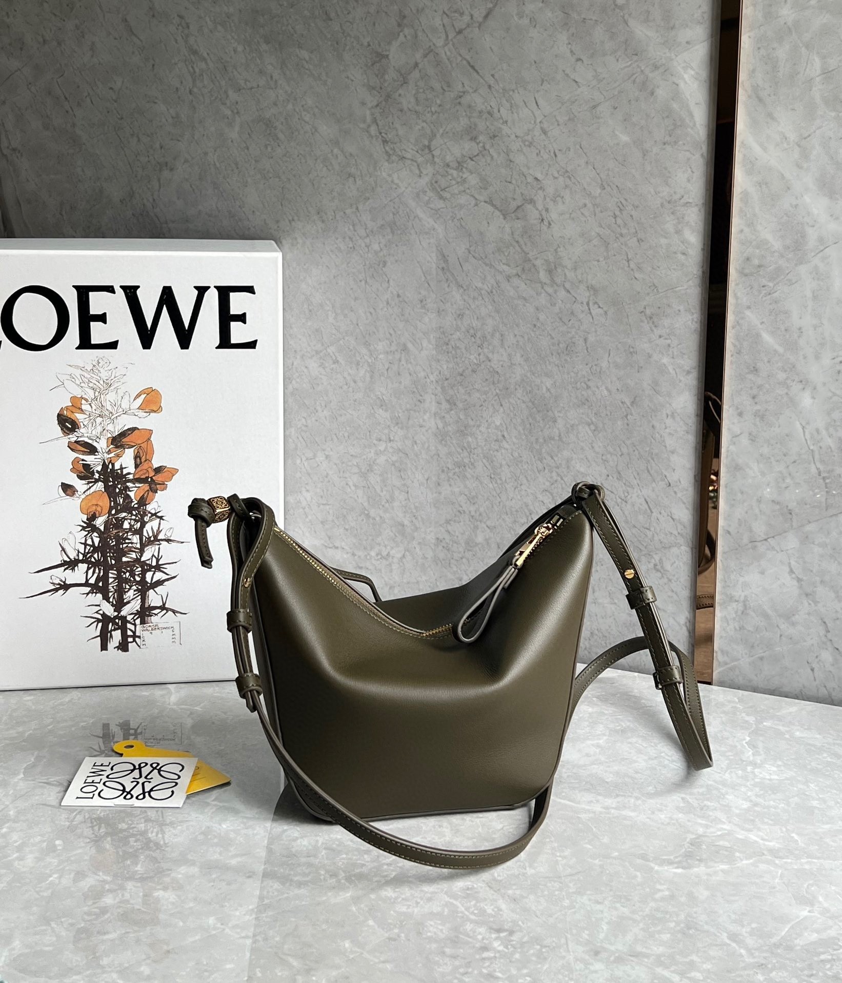 Loewe Mini Hammock Hobo Bag in Dark Green Calfskin  276