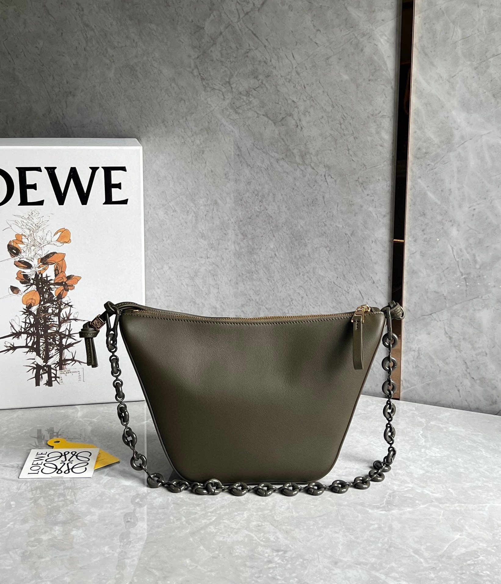 Loewe Mini Hammock Hobo Bag in Dark Green Calfskin  276