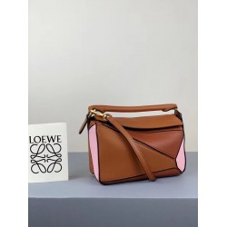 Loewe Mini Puzzle Bag In Brown/Camel/Pink Calfskin 299